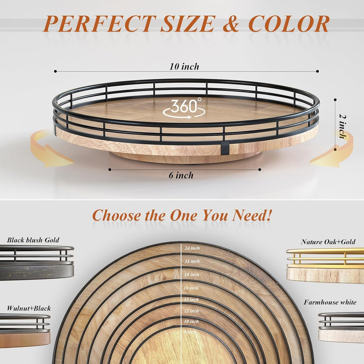 10" Lazy Susan Oak Wood Turntable Organizer for Cabinet, Round Wooden Farmhouse Lazy Susan Organization and Storage for Dining Table, Pantry, Kitchen, Countertop, Cupboard,Home Decor