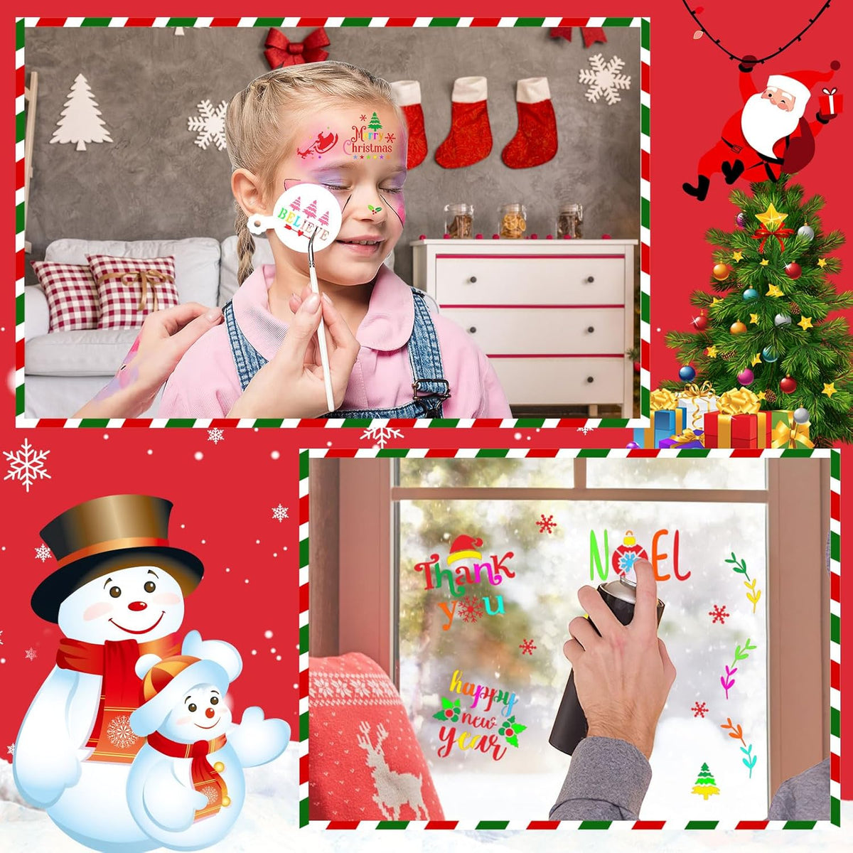 JULBEAR 36 Pieces Reusable Christmas Cake Stencils Templates Molds Tools for Christmas Holiday New Year Cookies Baking Painting Dessert Coffee Decoration