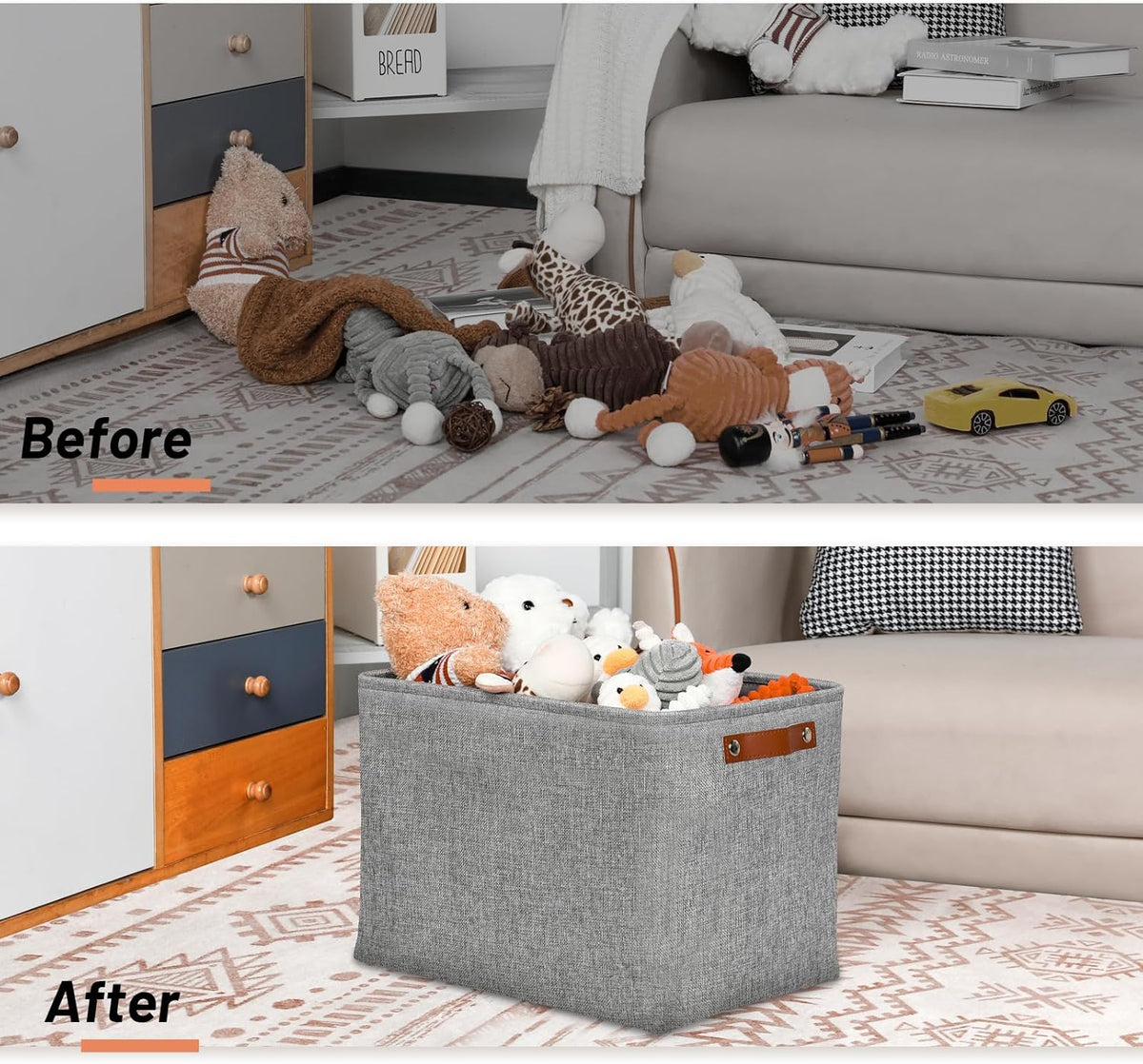 DULLEMELO Large Storage Baskets, 3 Pack Foldable Storage Baskets Bins for Colthes Organizer, Fabric Storage Organizer Baskets for Shelves Closet Nursery Toy Storage(Gray)