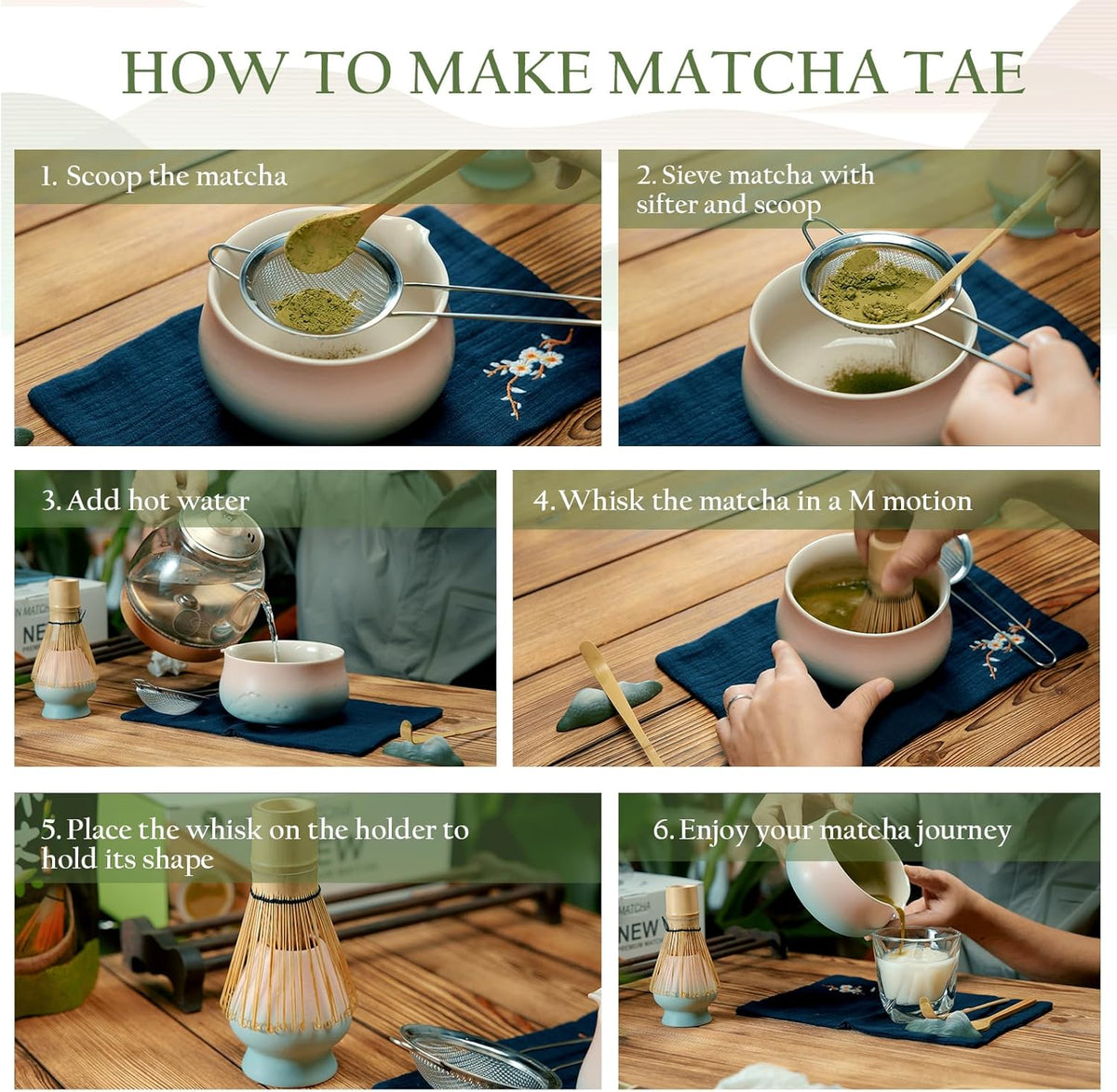Matcha Whisk Set, Matcha Bowl with Spout, 8PCS Matcha kit, Matcha Whisk and Bowl, Matcha Chasen, Bamboo Scoop, Scoop Rest, Sifter and Tea Towel, Gifts and Ceremony Set for Macha Lovers.(Gradient)