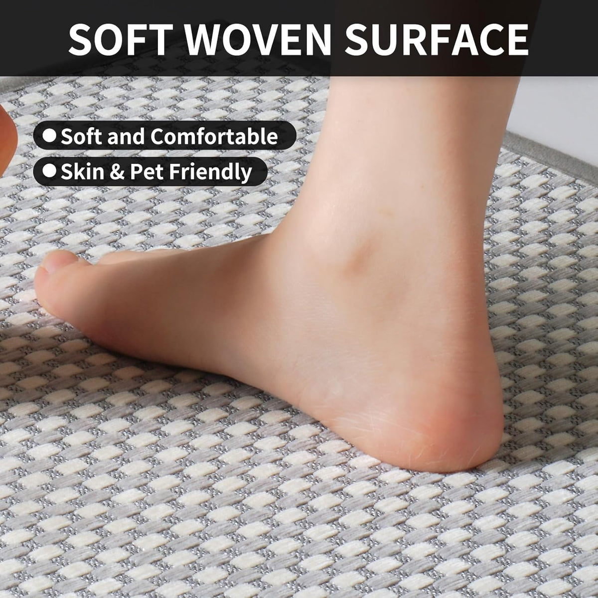 Kitchen Rugs Non Slip Washable, Rubber Backing Soft Chenille Braided Kitchen Mats for Floor, Super Absorbent Kitchen Runner Rug Standing Mat Sink Mat, Easy to Clean, Gray 17"x47"