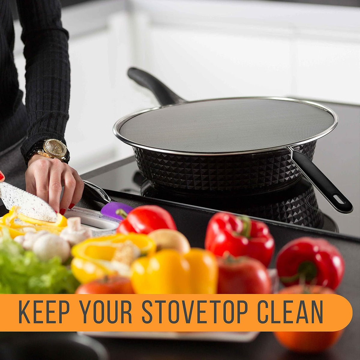 U.S. Kitchen Supply 4-Piece Stainless Steel Splatter Guard Set (13", 11.5", 10",8โ) Fine Mesh Cover, Grease & Oil, Splatter Screen for Frying Pan, Cooking Pots, with Comfort Grip Handles