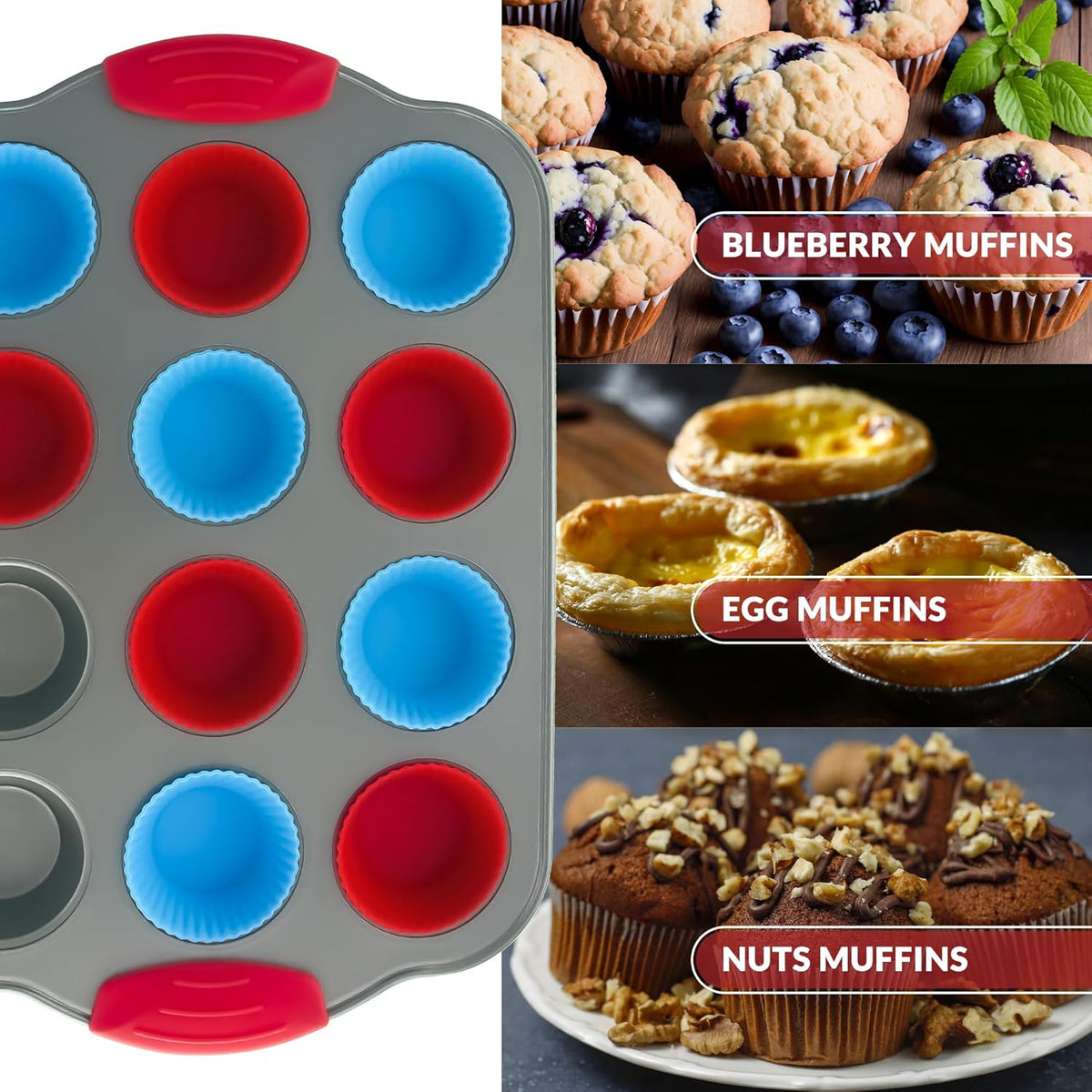 Boxiki Kitchen 12 Cup Mini Muffin Pan with Silicone Muffin Liners. Professional Cupcake Pan for Baking Muffin Mold, Mini Muffin Tin Non-Stick Steel Bakeware