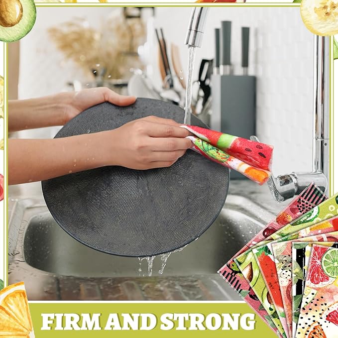 36 Count Reusable Cleaning Cloths Washable Cotton Kitchen Towels for Home(Fruit Style,Fresh Color)