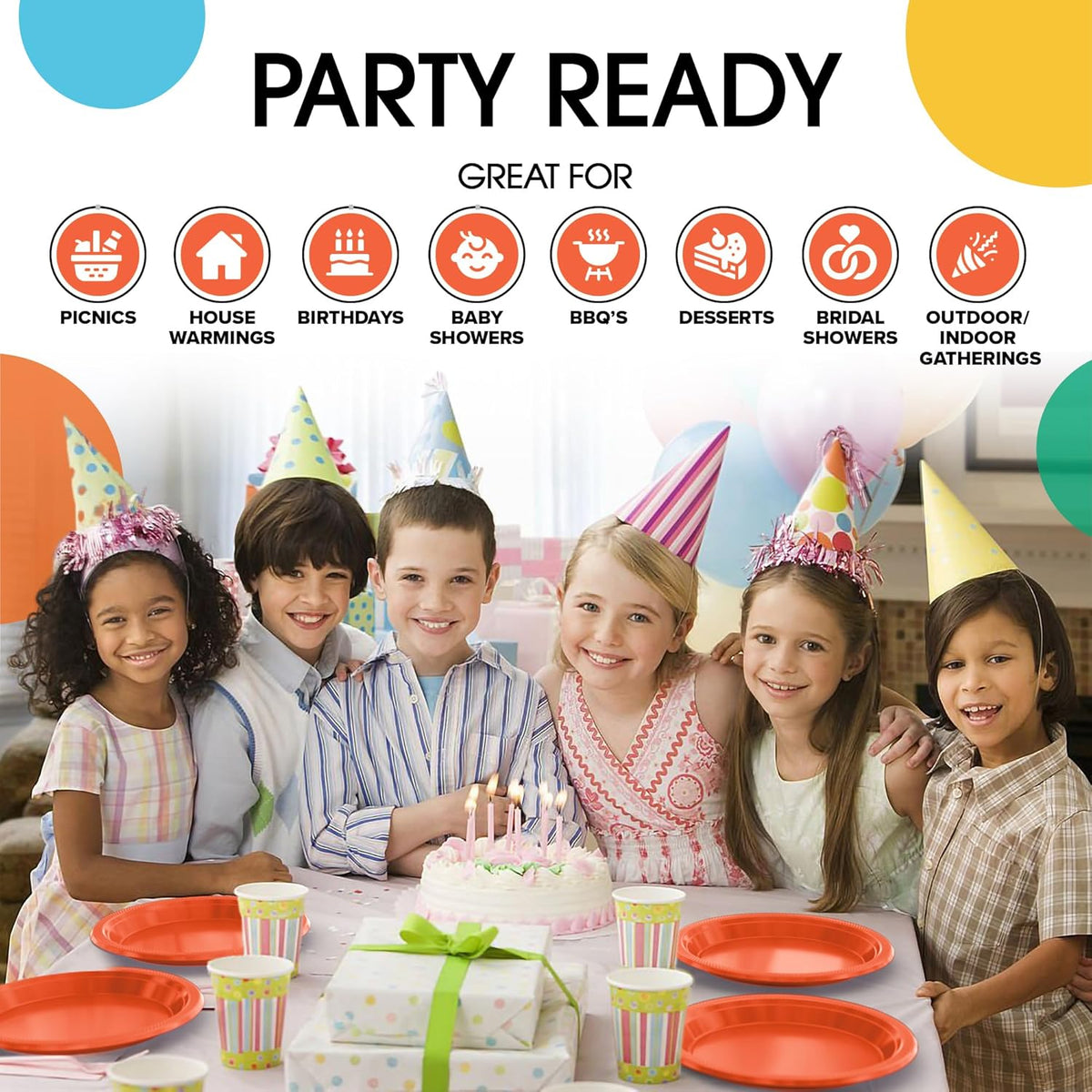 Exquisite Party Solids Orange Plastic Plates For Party 7" Orange Disposable Plates Heavy Duty Supplies 100 Pcs Plastic Dinnerware Sets Heavy Duty 350 GSM Disposable Dinnerware Set