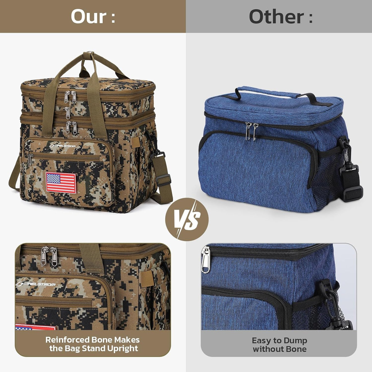 Maelstrom Tactical Lunch Box for Men, 23L Insulated Lunch Bag, Expandable Double Deck Cooler Bag, Lightweight Leakproof Tote Bag With Side Tissue Pocket, Suit For Men and Women, Camouflage
