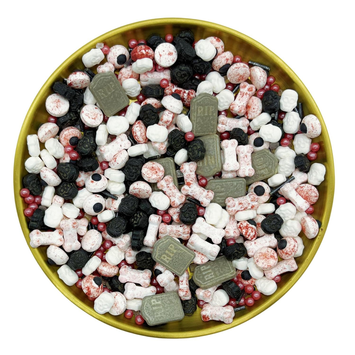 Dynastang Gravestones & Skulls & Bones Sprinkles Halloween Edible Eyes Cake Decoration Cupcake Toppers Cookie Decorating Perfect for Cakes, Cupcakes, Desserts Toppings 3OZ