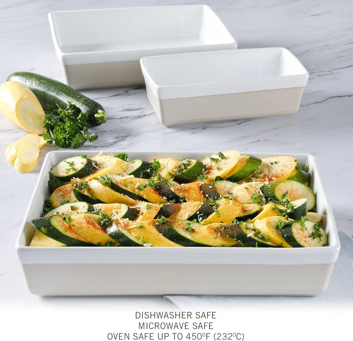 MARTHA STEWART 3 Piece Oven to Table Stoneware Bakeware, Baking Dish & Casserole Set- Grey