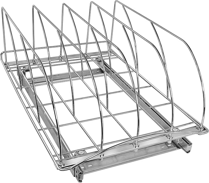 LYNK PROFESSIONAL® Pull Out Cutting Board, Cookie Sheet, and Baking Pan Organizer Rack - Lifetime Ltd. Warranty - Slide Out Kitchen Cabinet Organizers – 14W x 21D - Pullout Shelf, Extra-Large, Chrome