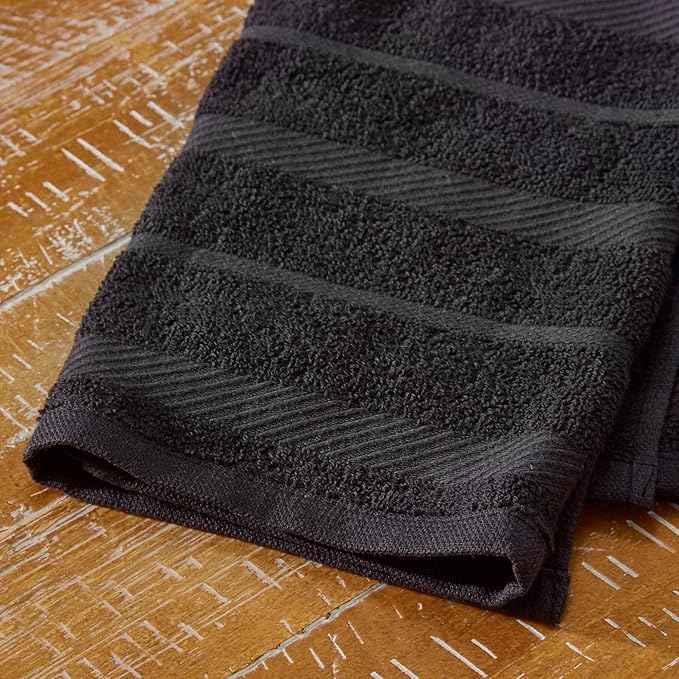 KitchenAid Albany Kitchen Towel 4-Pack Set, Matte Black/White, 16"x26"