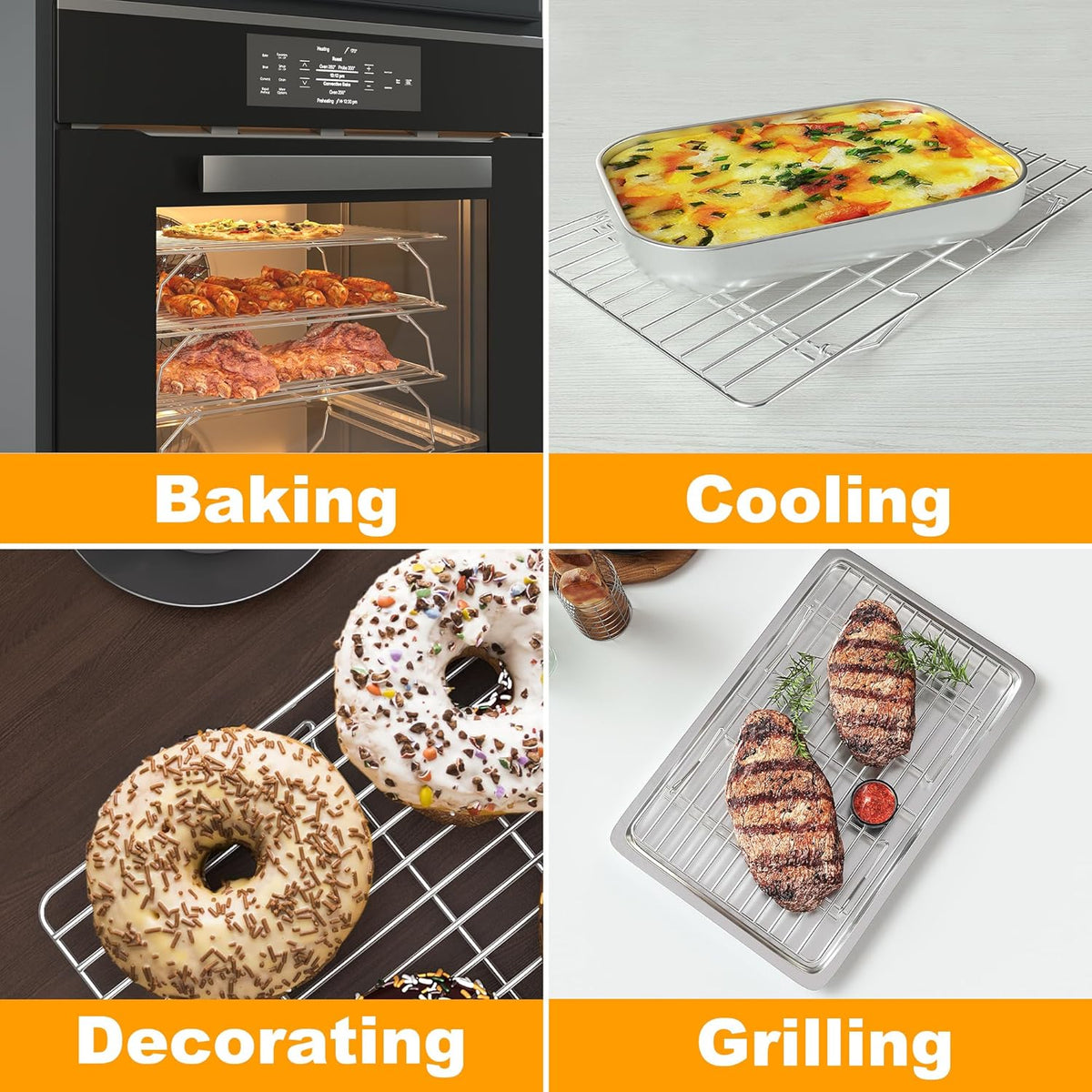 3 Tier Stackable Cooling Rack for Batch Cooling Cookie, Pizza, Cake-15.8”x 10”- Heavy Duty Cooling Racks for Cooking and Baking, Oven and Dishwasher Safe Baking Supplies-Silver
