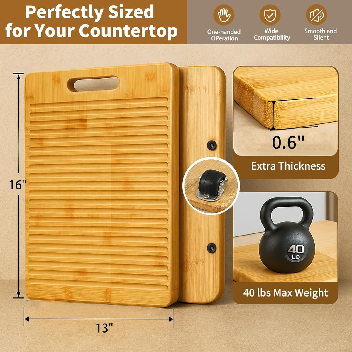 Bamboo Appliance Slider|16"D x 13"W Sliding Tray for Coffee Maker on Countertop|Heavy-Duty Coffee Pot Slider Tray & Kitchen Caddy for KitchenAid Mixer, Air Fryer