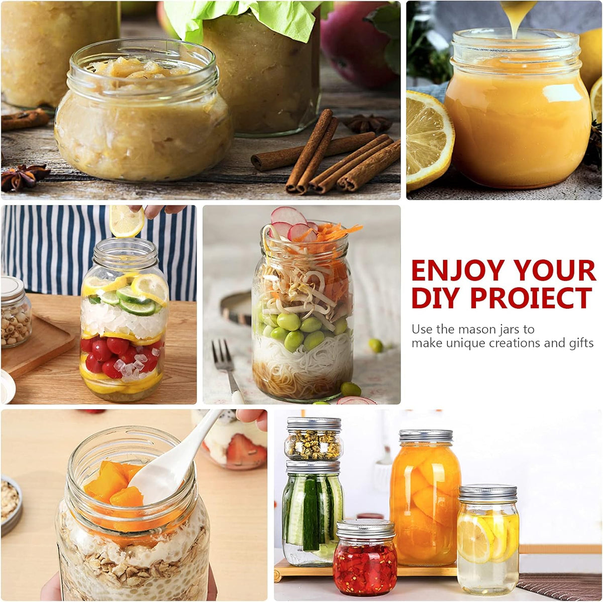 10 oz Mason Jars, 24 Pack 300ml Glass Canning Jars with Regular Mouth Lids, Glass Jars Storage Containers for Overnight Oats, Jam, Jelly, Honey, Beans, Spice, Wedding Party Favors, Shower Favors