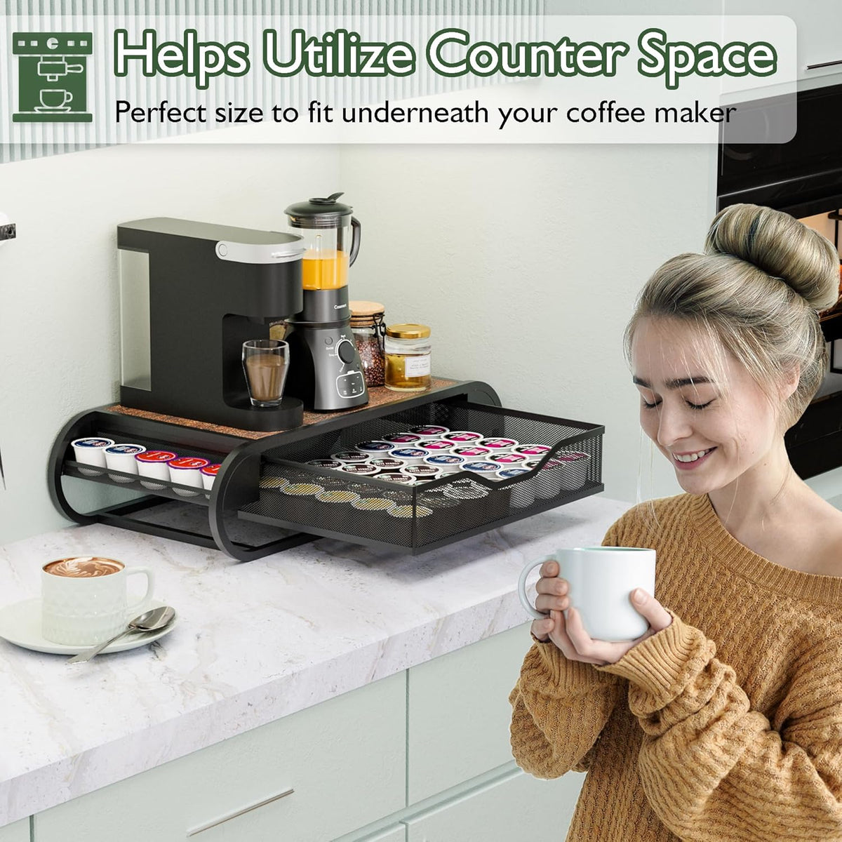 Coffee Pod K Cups Holder Organizer with Drawer On Counter For Coffee Station Bar Storage Desk Oganization