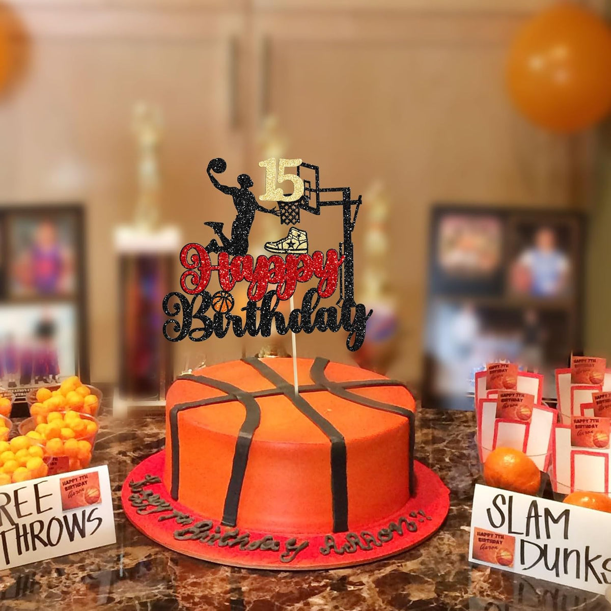 Ephlyn Basketball Happy 15th Birthday Cake Topper, 1Pc, Party Supplies for Birthday, Baby Shower