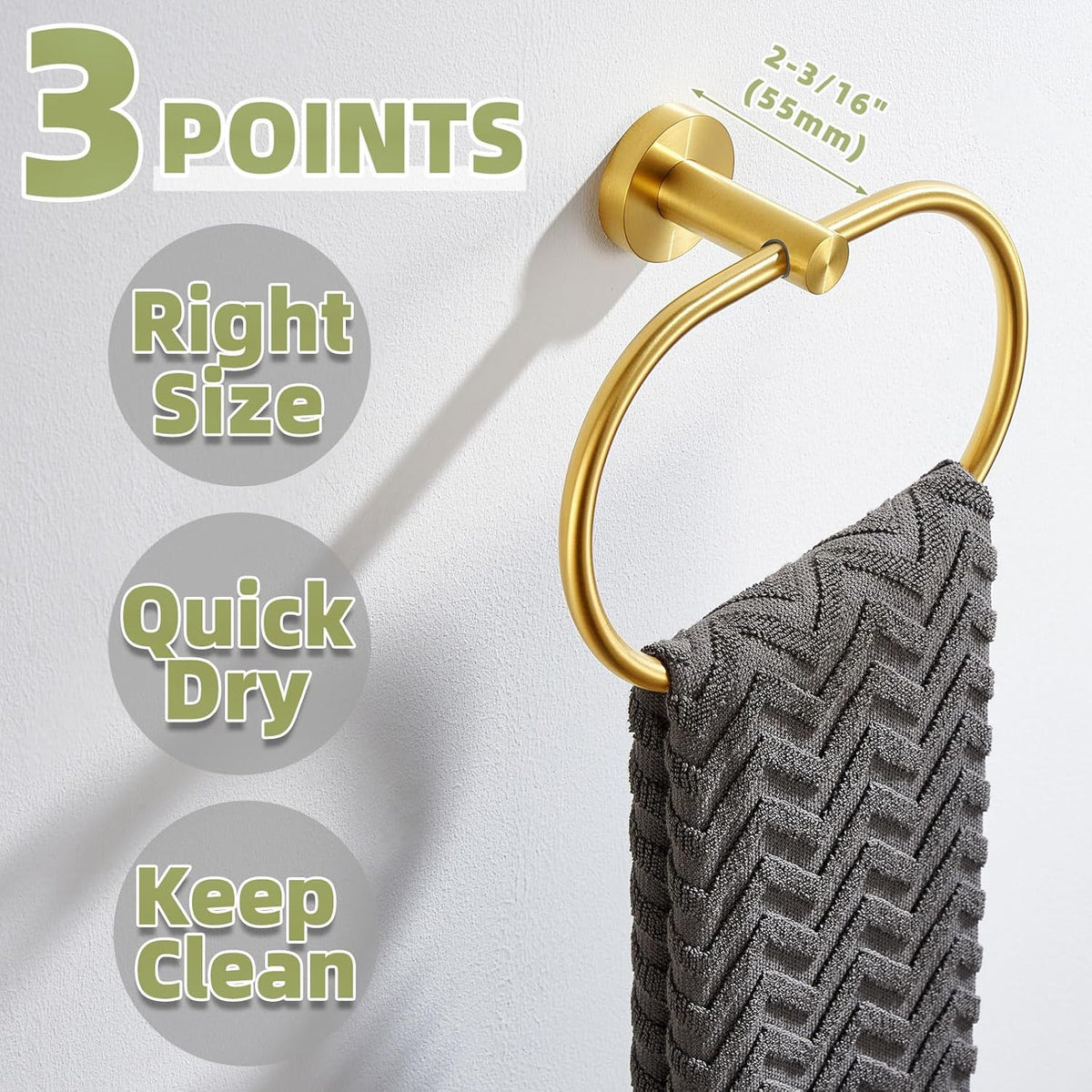 Bath Towel Ring Brushed Gold, APLusee 304 Stainless Steel Swivel Hand Towel Holder Dry Rack Near The Sink, Modern Bathroom Accessories