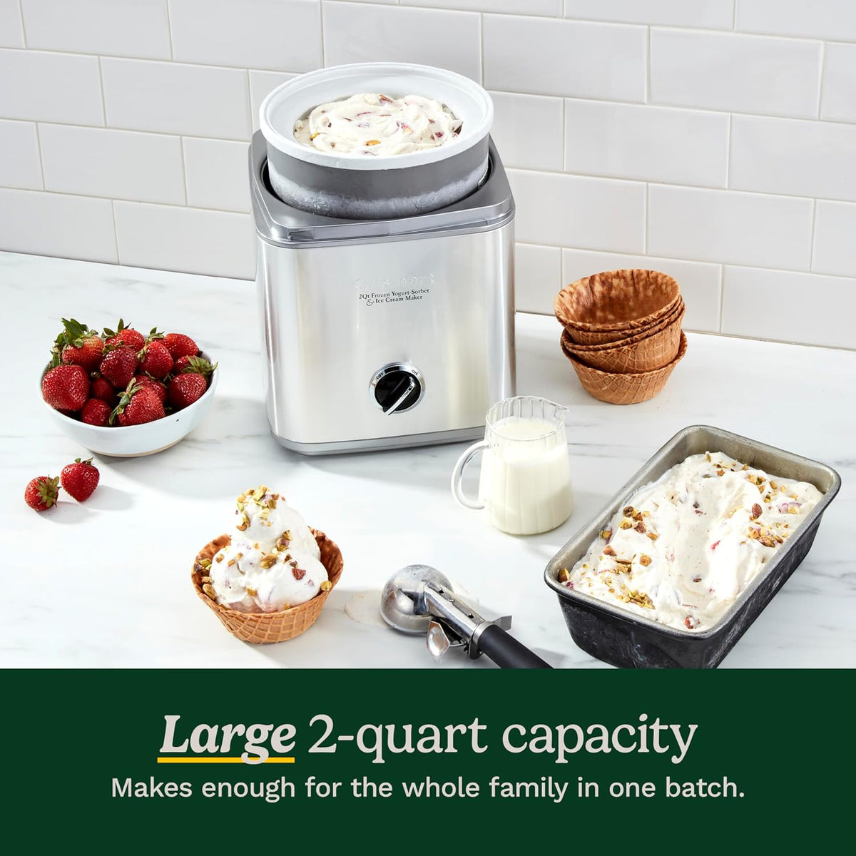 Cuisinart Ice Cream Maker Machine, 2-Quart Ice Cream, Sorbet and Frozen Yogurt Machine, Fully Automatic Double-Insulated Freezer Bowl Makes Frozen Desserts in Under 30 Minutes, ICE30BCP1, Silver