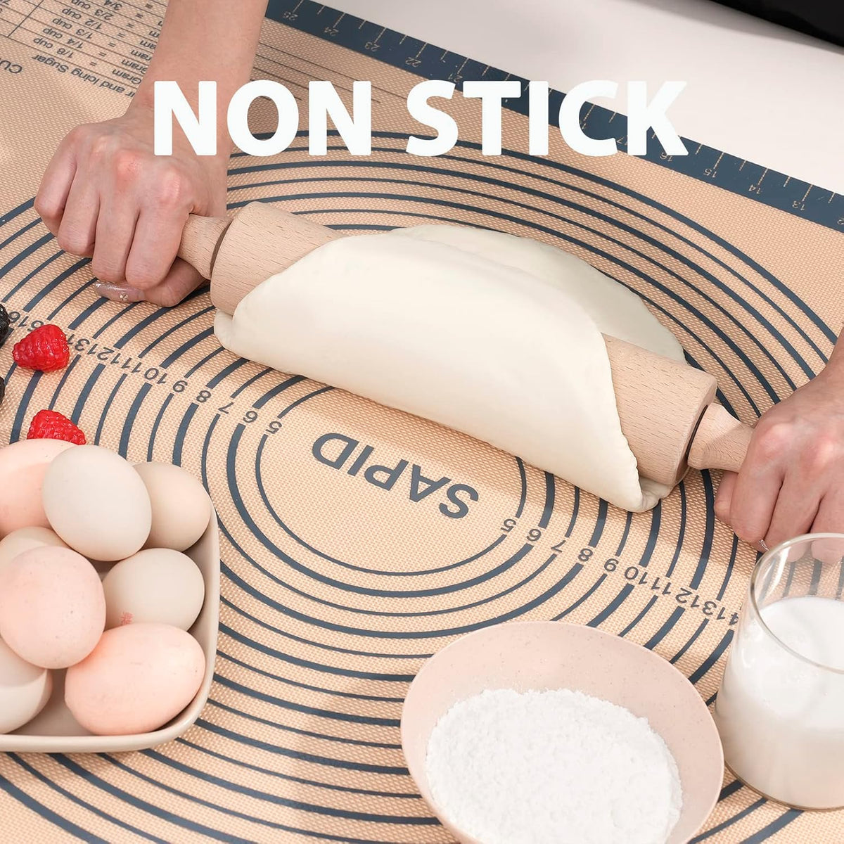 Non Slip Silicone Pastry Mat Large with Measurements for Non-stick Dough Rolling, Pie Crust, Pastry Roll Out, Cookies,Bread and Silicon Kneading Mat (16" x 24", Gray)