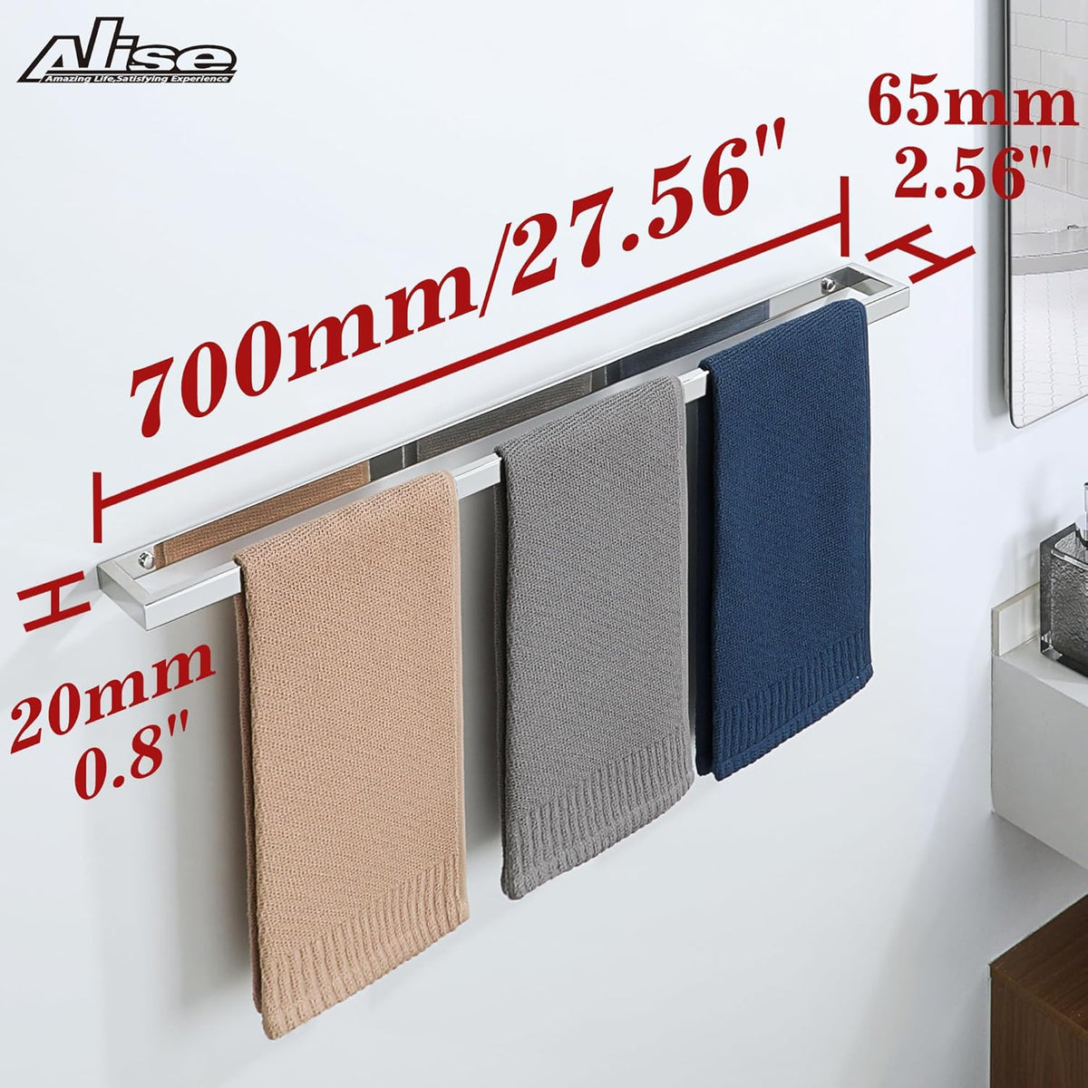 Alise Bath Towel Bar,Wall Mount Towel Holder Towel Rack Towel Hanger for Bathroom Lavatory,28 Inch SUS304 Stainless Steel Towel Rail,Polished Chrome GJF070-C