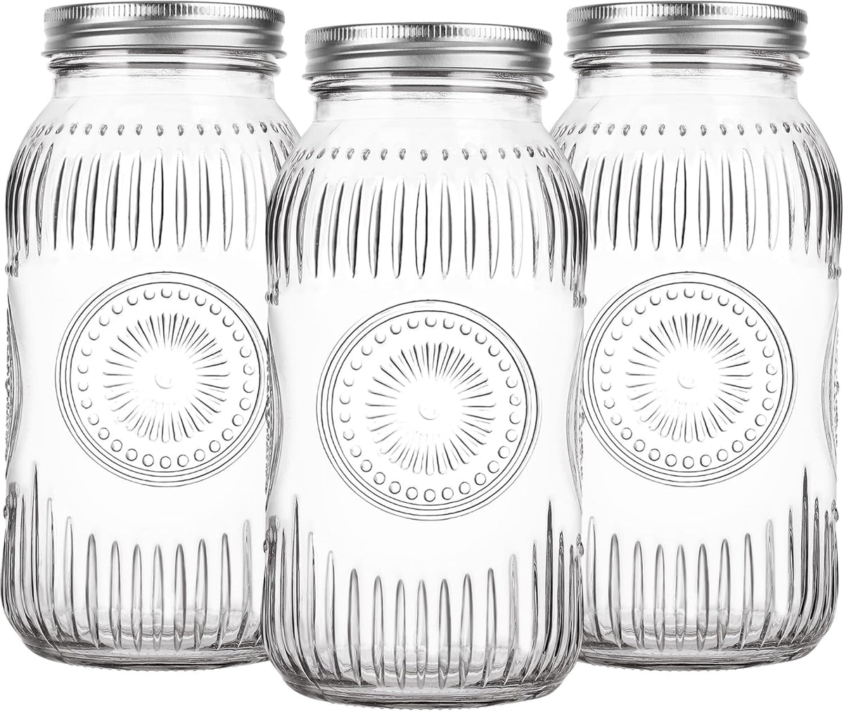 3 Pack Wide Mouth Mason Jars 64 oz - Large Half Gallon Glass Mason Jars with Airtight Lids and Bands for Pickling, Canning, Fermenting and Food Storage, Microwave & Dishwasher Safe