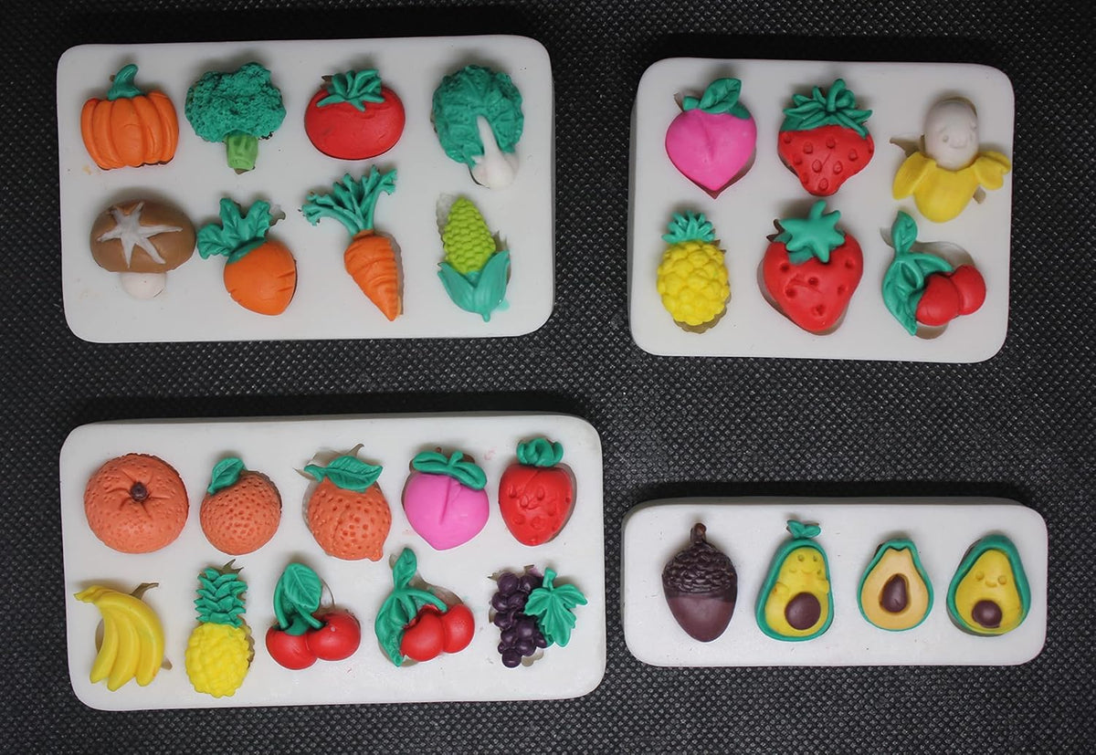 Lovely Small Items Silicone Fondant Molds Set For Cake Topper, Gumpaste, Candy & Chocolate, Polymer Clay and More (Vegetables & Fruits)