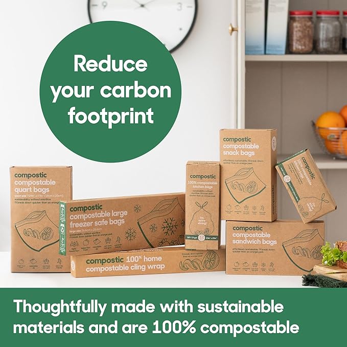 Home Compostable Resealable Sandwich Bags (7"x7"), Microwave & Freezer Safe, Organic Food Storage Container, 100 Count (Pack of 2)