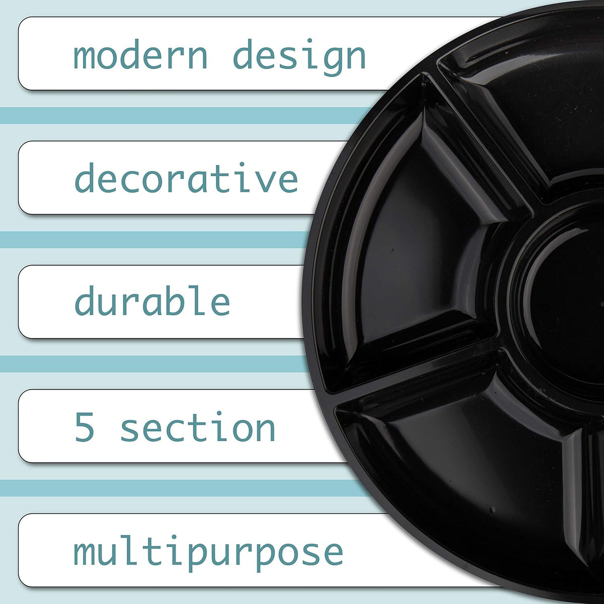 Plasticpro 6 Sectional Round Plastic Serving Tray/Platter (8, Black)