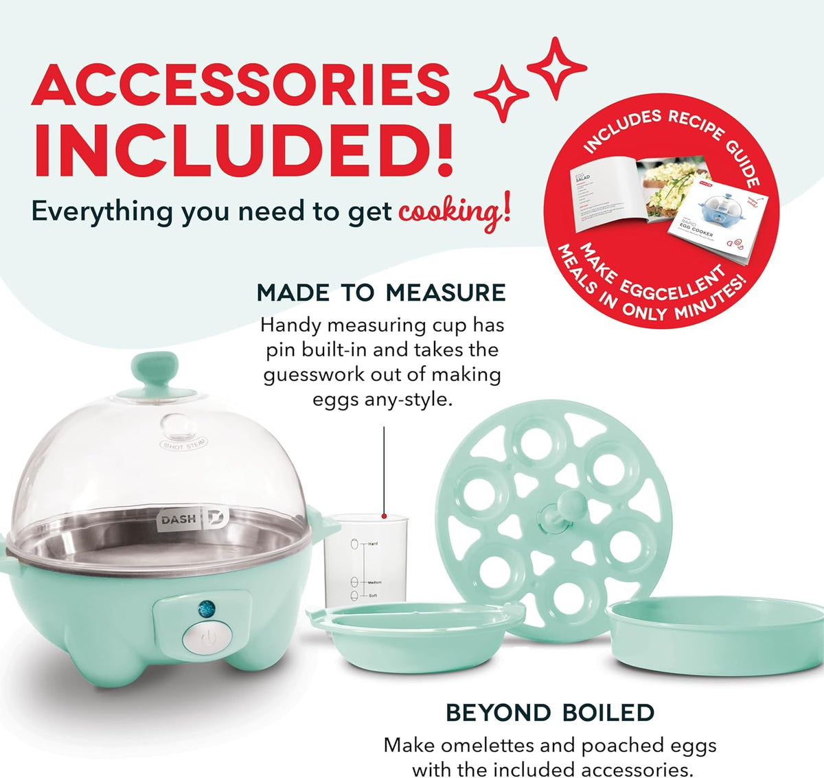 DASH Rapid Egg Cooker: 6 Egg Capacity Electric Egg Cooker for Hard Boiled Eggs, Poached Eggs, Scrambled Eggs, or Omelets with Auto Shut Off Feature - Aqua, 5.5 Inch (DEC005AQ)