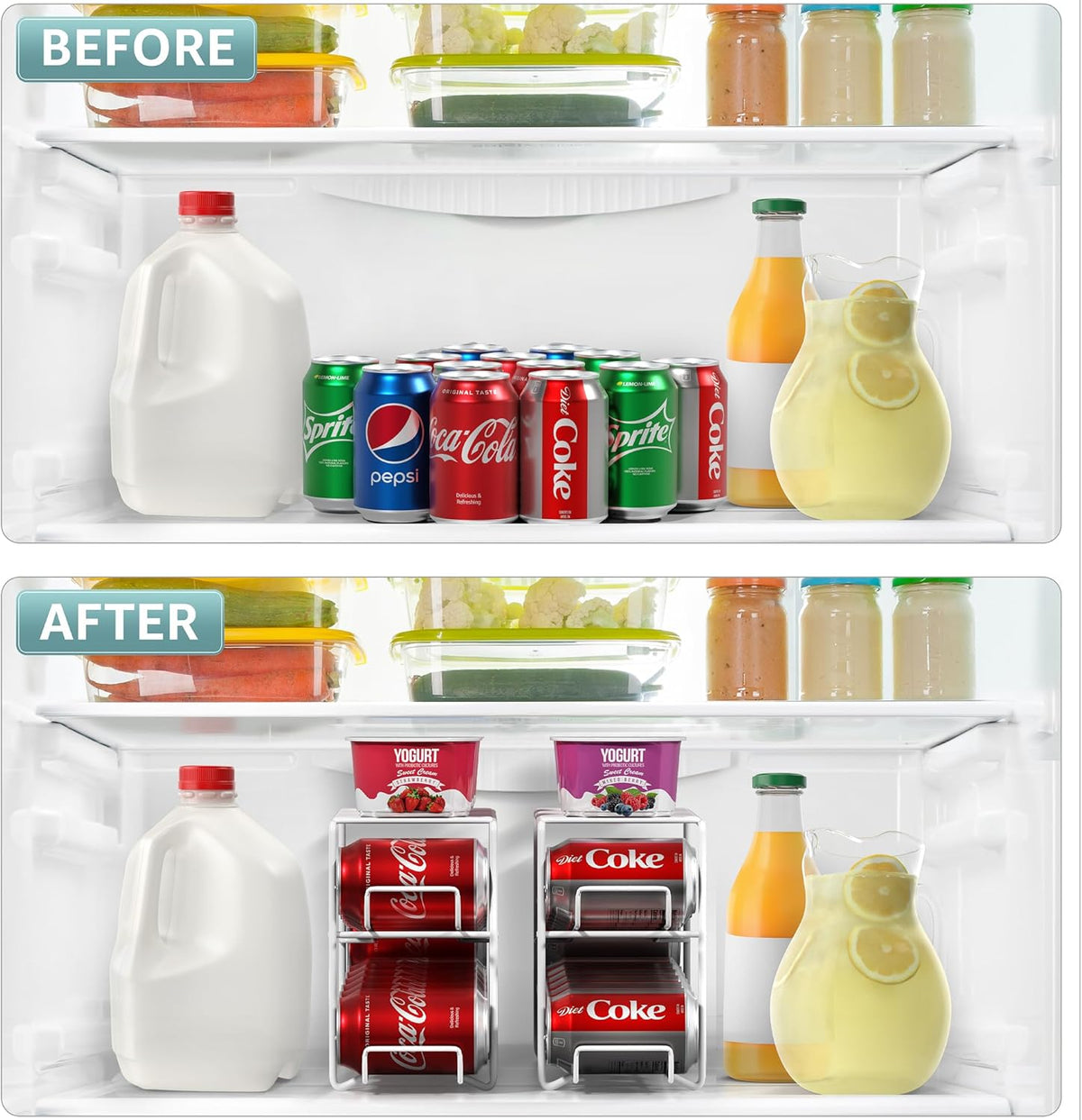 Sorbus Soda Can Rack Beverage Dispenser – Soda Can Organizer Dispenses 12 Standard Size 12oz Soda Cans - Can Organizer for Refrigerator Soda Can Dispenser Rack Organizer (2 Pack, White)
