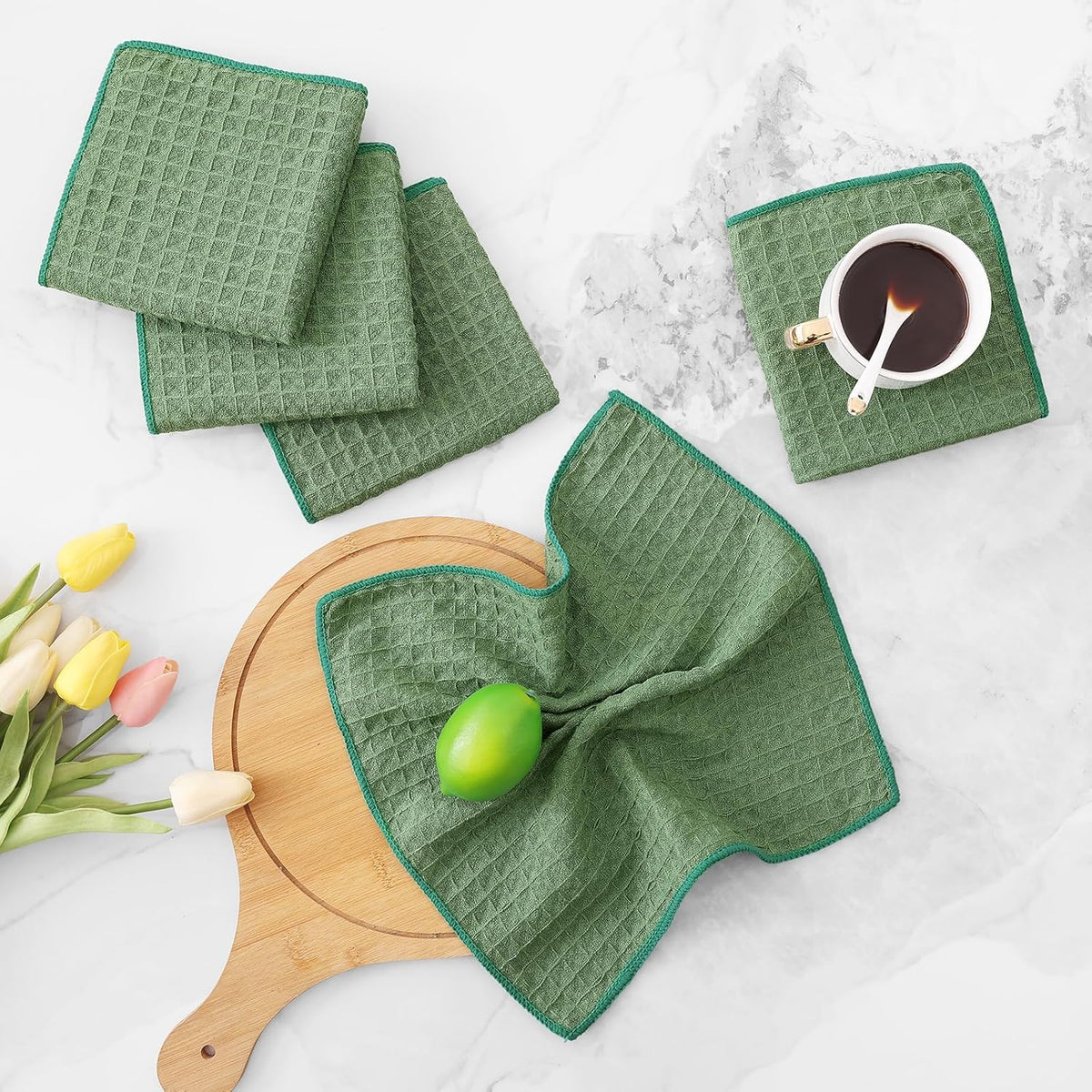 Homaxy Microfiber Waffle Weave Kitchen Dish Cloths, 12 x 12 Inch Ultra Absorbent and Solid Color Dish Towels for Kitchen Fast Drying Dishcloth for Washing Dishes, 12 Pack, Grass Green