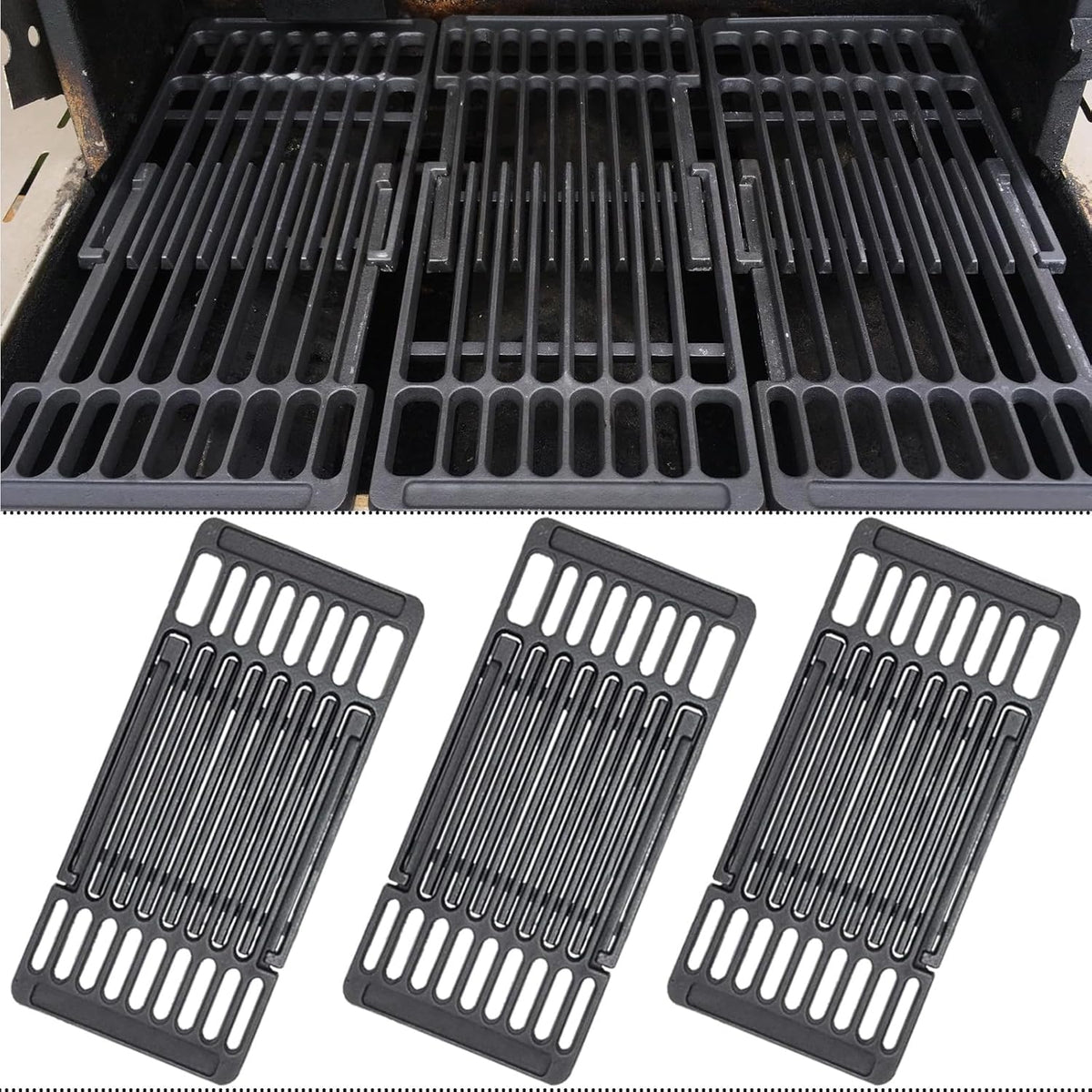 Cast Iron Cooking Grill Grates Replacement Adjustable Universal Extends from 14" to 20" Long, 8" Wide Each Adjust Expandable Cooking Grill Grids (3pack)
