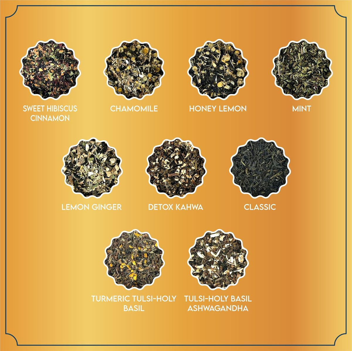 Tea Leaf & Co. Harmony Pure Delight 9 Pack Premium Tea Gift Combo Box (Classic, Tulsi Ashwagandha, Lemon Ginger, Mint, Detox Kahwa, Turmeric Tulsi, Honey Lemon, Sweet Hibiscus & Green Chamomile) - 8Oz