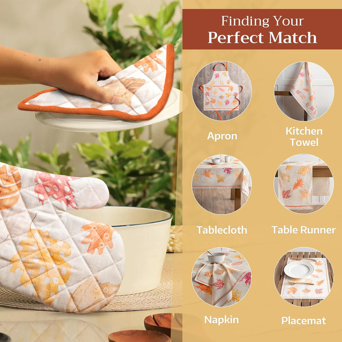 Maison d' Hermine Pot Holders Set 100% Cotton Heat Resistant Potholders 8" x 8" Hot Pads with Loop BBQ, Cooking, Baking, Grilling, Kitchen, Handling Hot Pans (Pack of 2, Colors of Autumn)