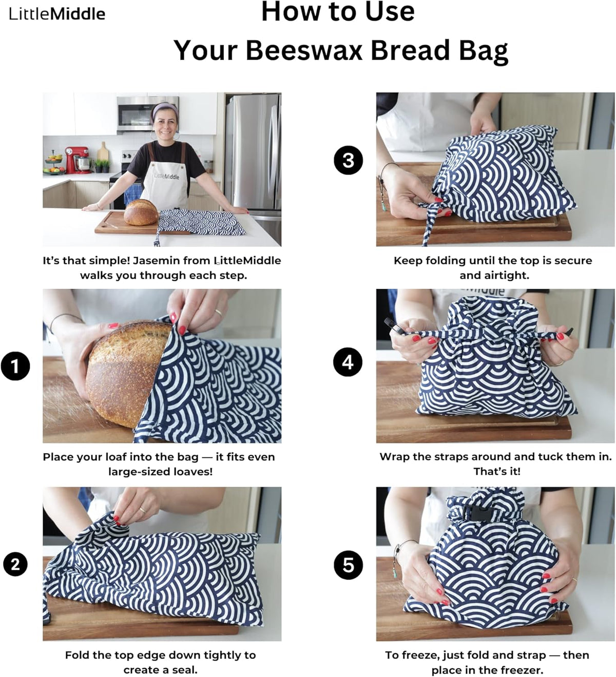 2 XL Beeswax Bread Bags for Homemade Sourdough, Produce, Sandwiches & Lunchbox Use - Reusable Bread Storage Bags, Washable (2-Pack)
