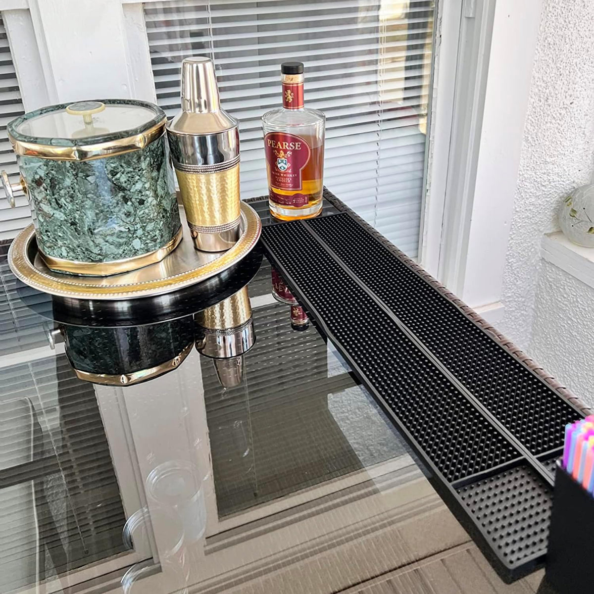 6 Pack Rubber Bar Mats, 24" x 3.15", Black Bar Service Spill Mat for Countertop Bartending, Efficient and Stylish Solution