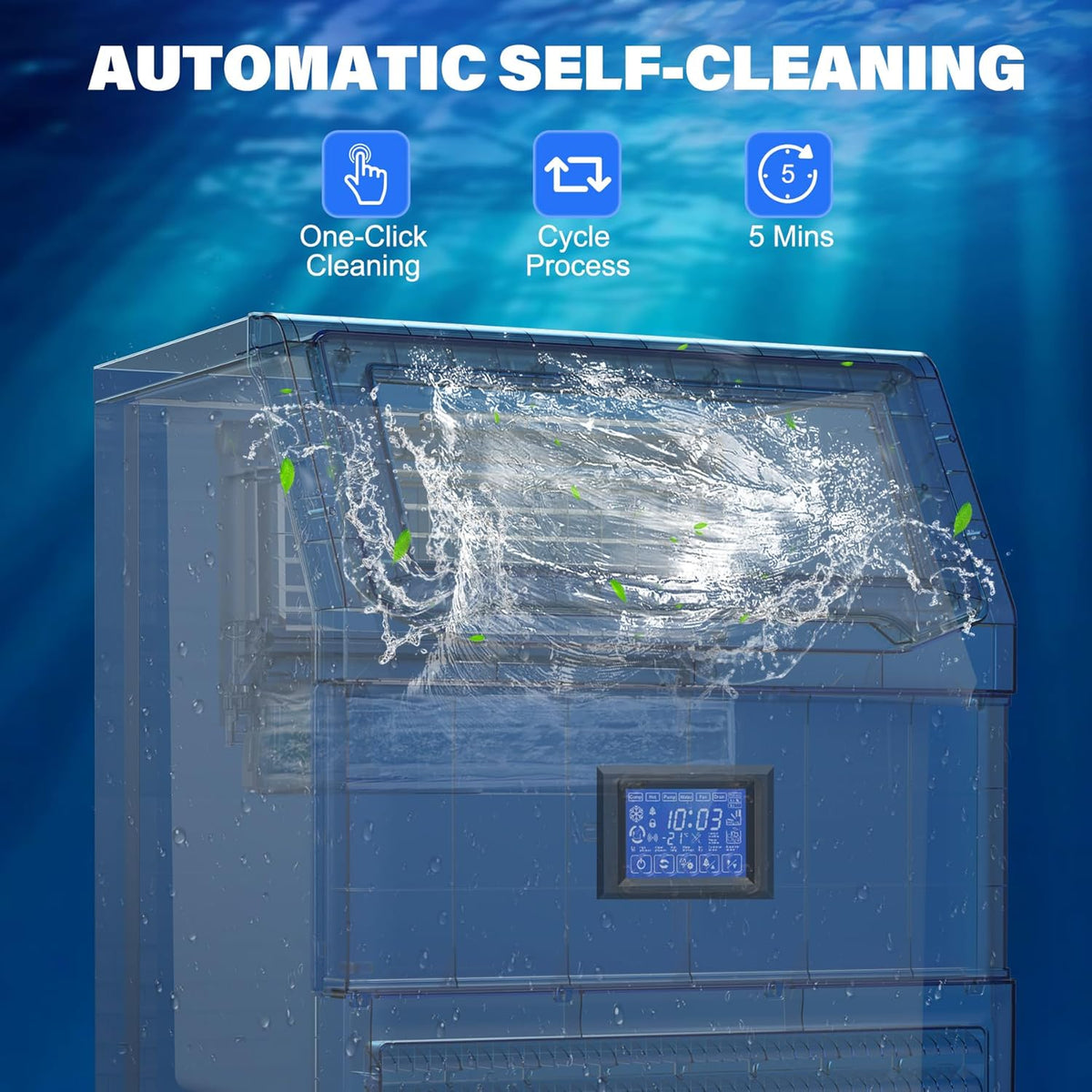 Commercial Ice Maker Machine, 500 lbs/24H with 132 lbs Storage Bin, 162 Ice Cubes in 6โ20 Mins, Self-Cleaning, Stainless Steel Large Undercounter/Freestanding Ice Maker for Home, Bar, Restaurant
