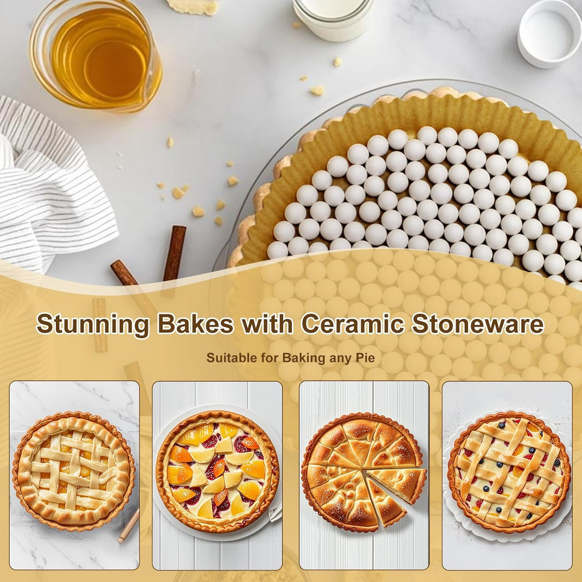 0.83LB Ceramic Pie Weights for Baking, Premium Natural Baking Beans,Reusable Ceramic Stoneware Suitable for Various Pies and Pastries