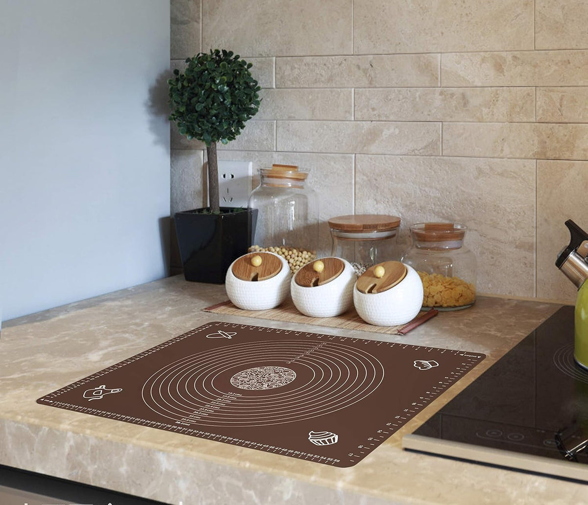 Silicone Baking Mat for Rolling Pastry Dough with Measurements, 25.6 x 17.7 BPA Free Non stick and Non Slip Coffee Table Sheet Baking Supplies for Bake Pizza Cake