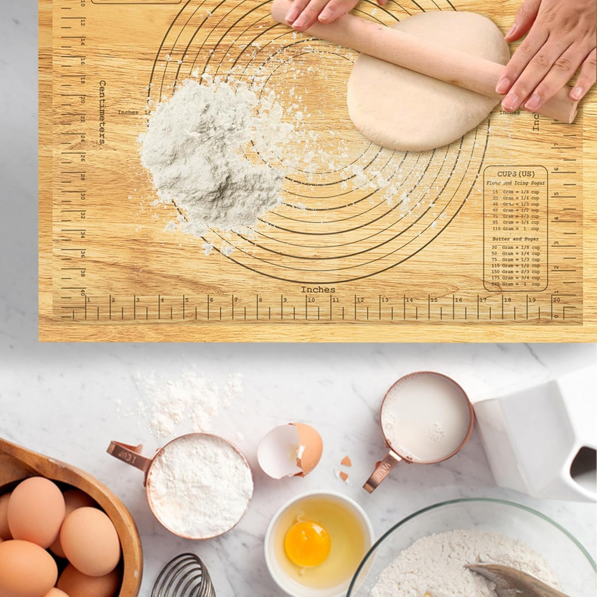 Montex Pastry Board with Measurement 24'' x 20", Wooden Kneading Board, Pastry Board for Rolling Dough, Pastry Baking Board with Counter Lip