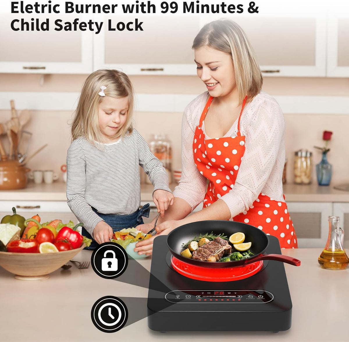 Single Burner Electric Cooktop,110V 1800W Electric Stove Top with LED Touch Control,10 Power Levels, Timer, Safety Lock,Portable cooktop