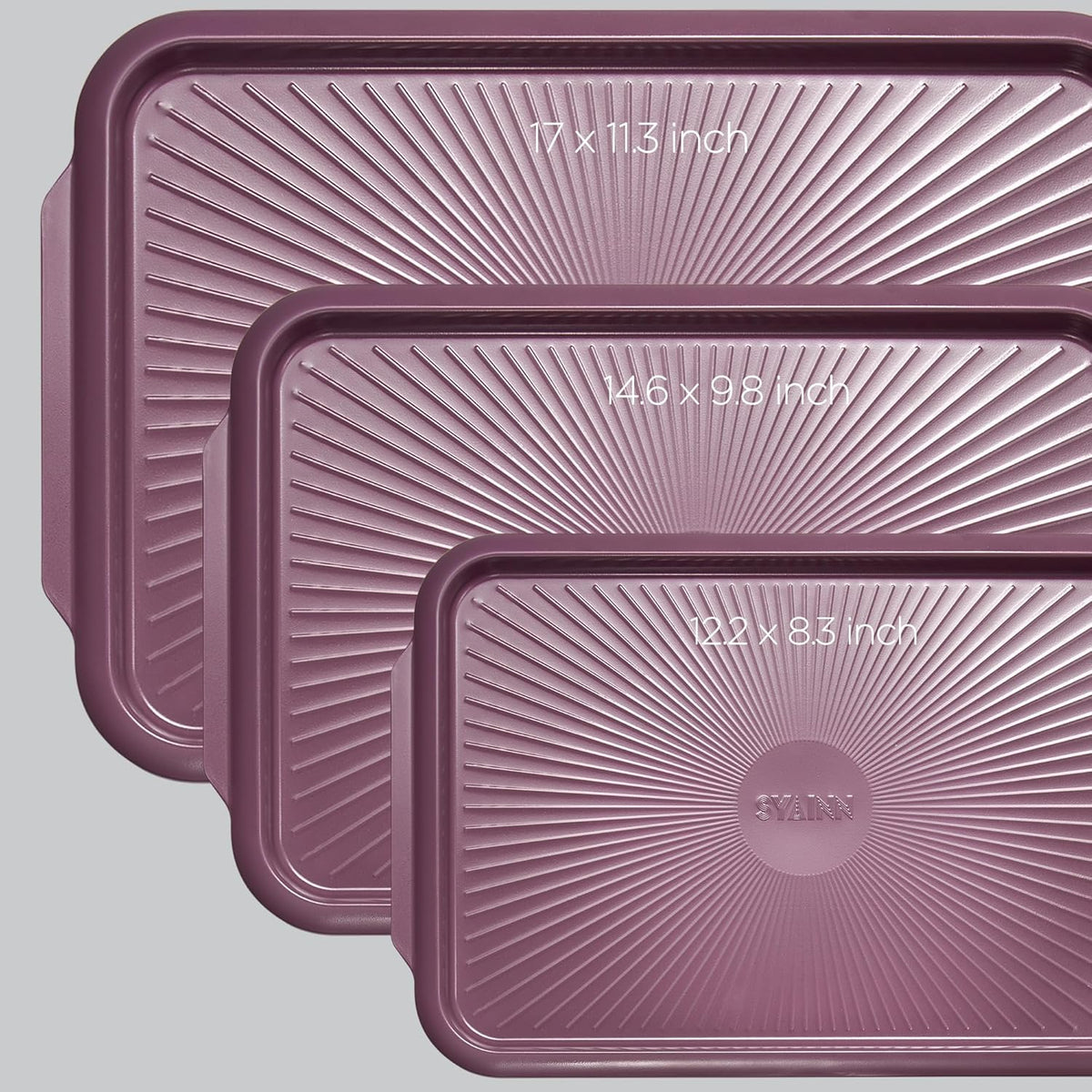 SYAINN Non-stick Ceramic Baking Sheet Set, 3 Pieces- Aluminum Steel Cookie Sheets for Baking-Includes Half/Quarter/Jelly Roll Pans-Warp Resistant, Toxic, PTFE & PFOA Free-Red