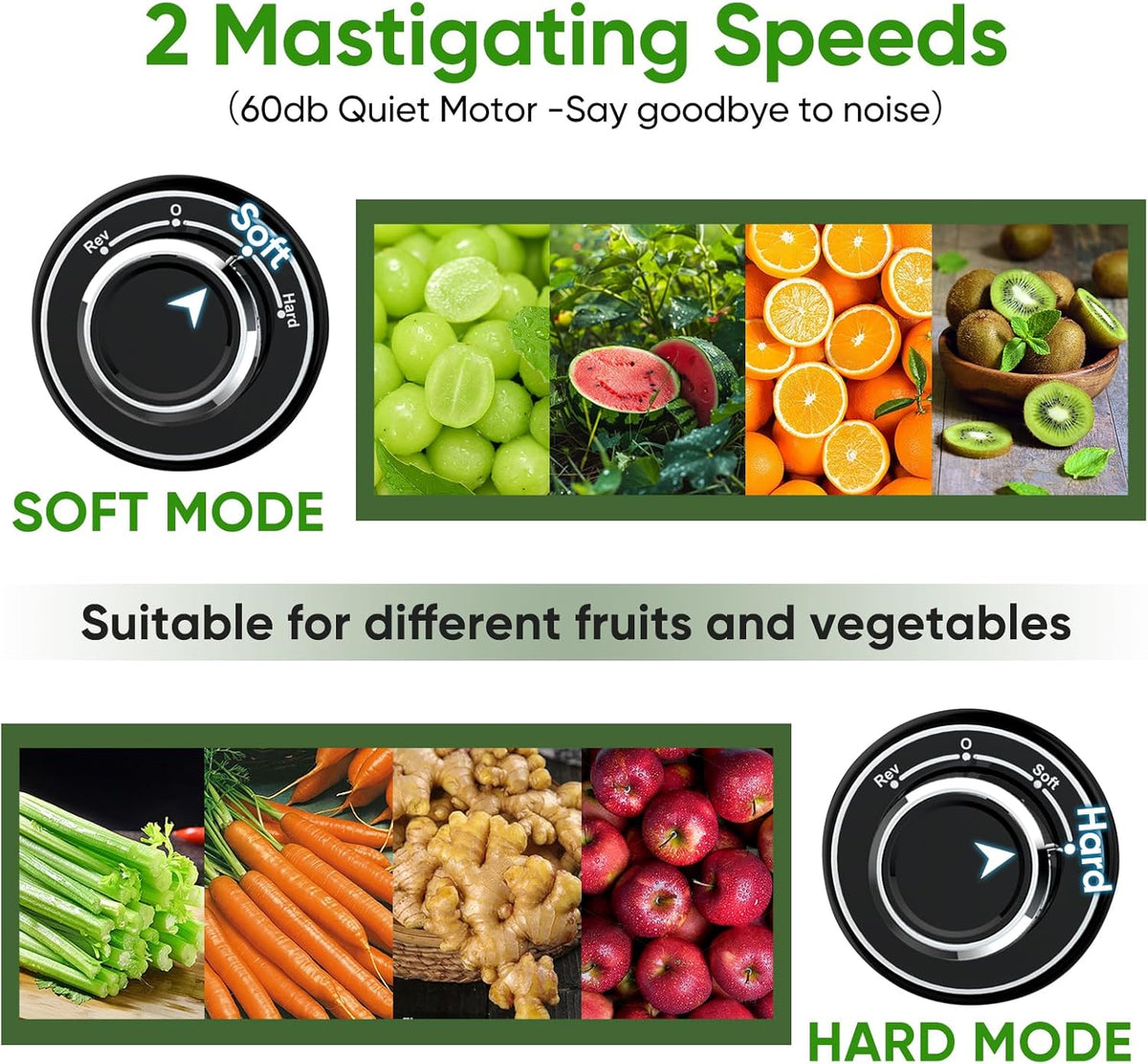 COZII Cold Press Juicer Extractor, Slow Masticating Juicer Soft/hard Mode, 3.6" Large Feed Chute For Vegetable and Fruit, Easy to Clean, Quiet Motor, High Juice Yield, Dishwasher Safe