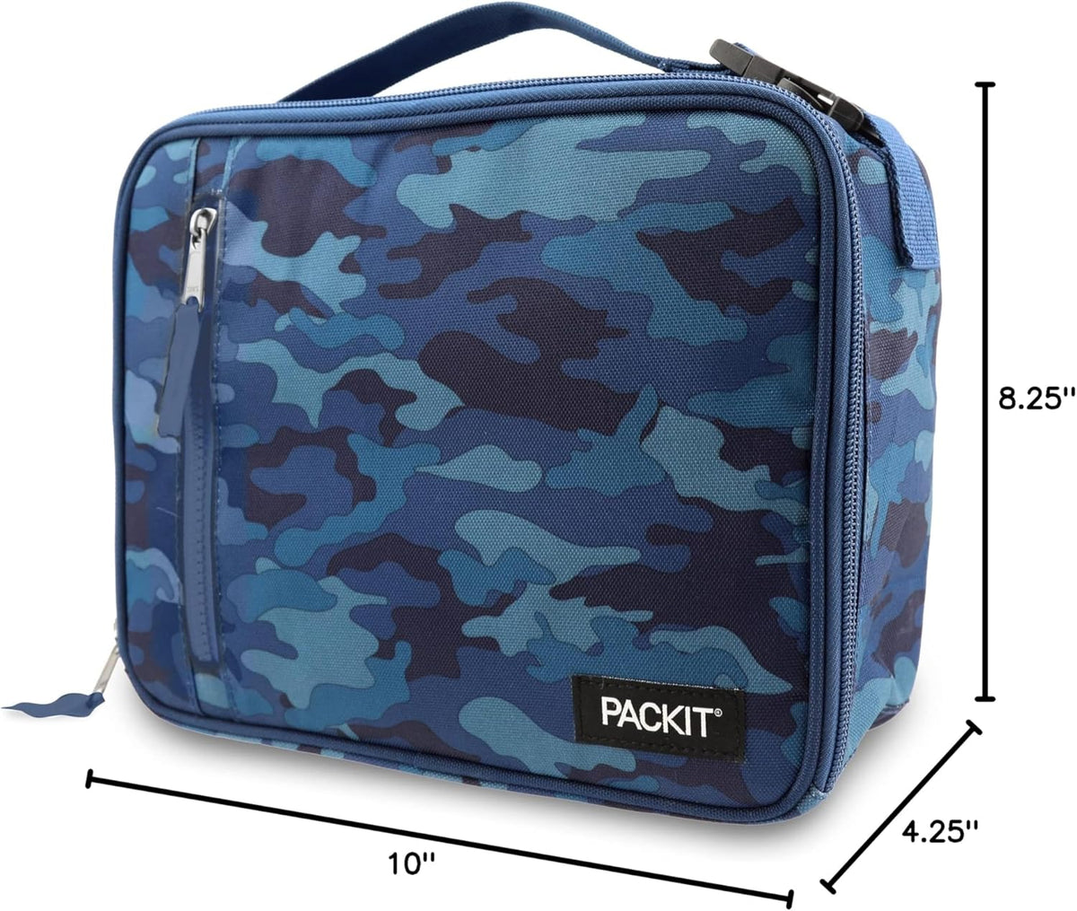 PackIt Freezable Classic Lunch Box, Blue Camo, Built with ECOFREEZE Technology, Collapsible, Reusable, Zip Closure With Zip Front Pocket and Buckle Handle, Designed for Lunches