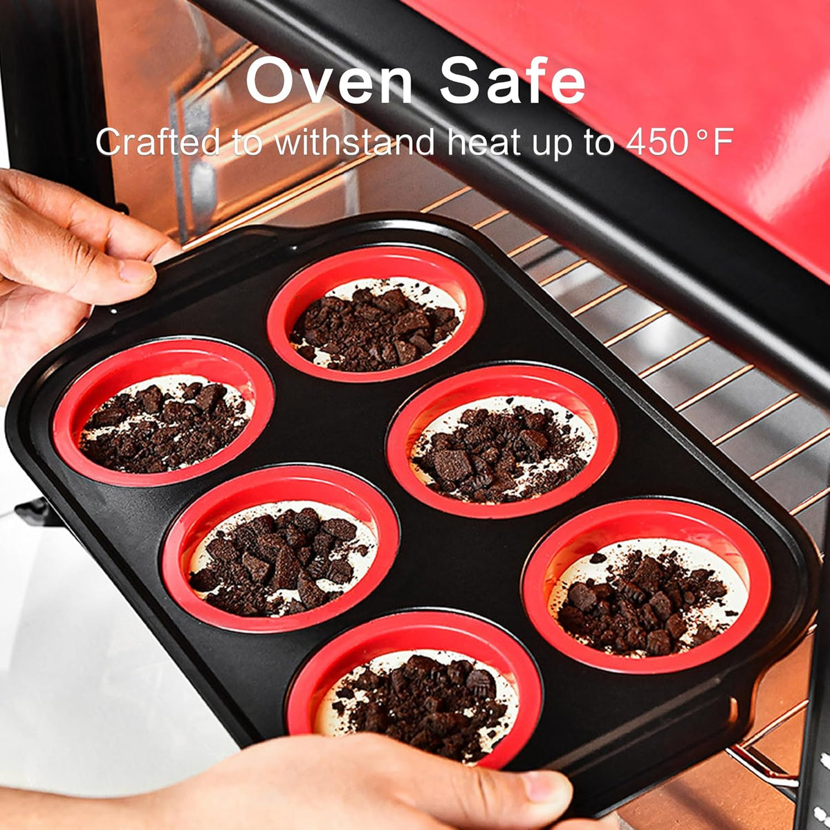 Silicone Muffin Pan Molds, 6 Cups Muffin Pans with Metal Frame, Muffin Pans for Baking, Non Stick Baking Tray for Ovens, Bakeware with Press to Release Design, Cake Pop Mold, Silicone Egg Molds, Red