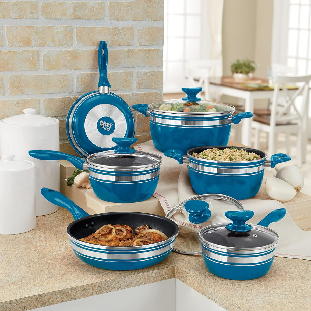 Montgomery Ward 10-Piece Chef Tested Banded Cookware Set, Blue
