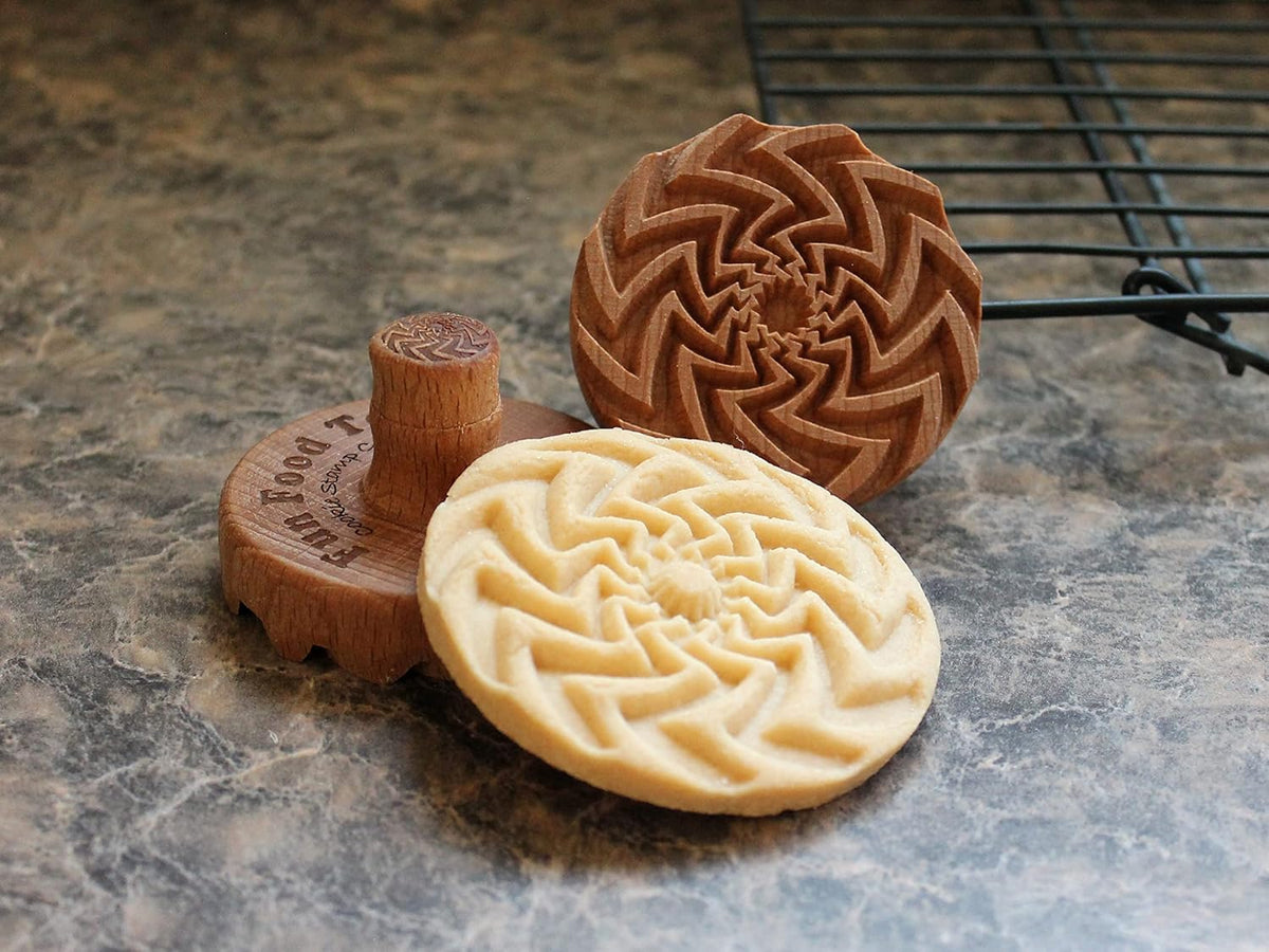 Wood Cookie Stamp, 2.5 Inch (Zigzag Spiral Sun CS-058)