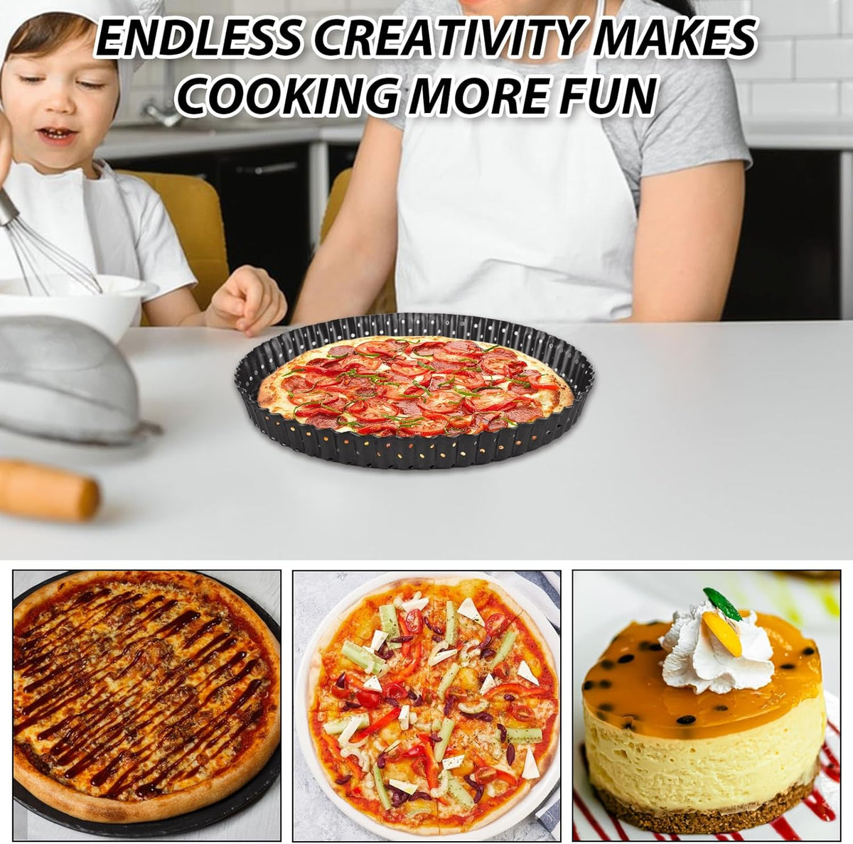 SENENQU 2 PCS 9 Inch Non-Stick Tart Pan, Pie Tart Quiche Pans Removable Bottom Tart Pans Non Stick Pie Pan, Loose Bottom Fluted Tart Pan Round Pot Quiche Pan for Oven Baking