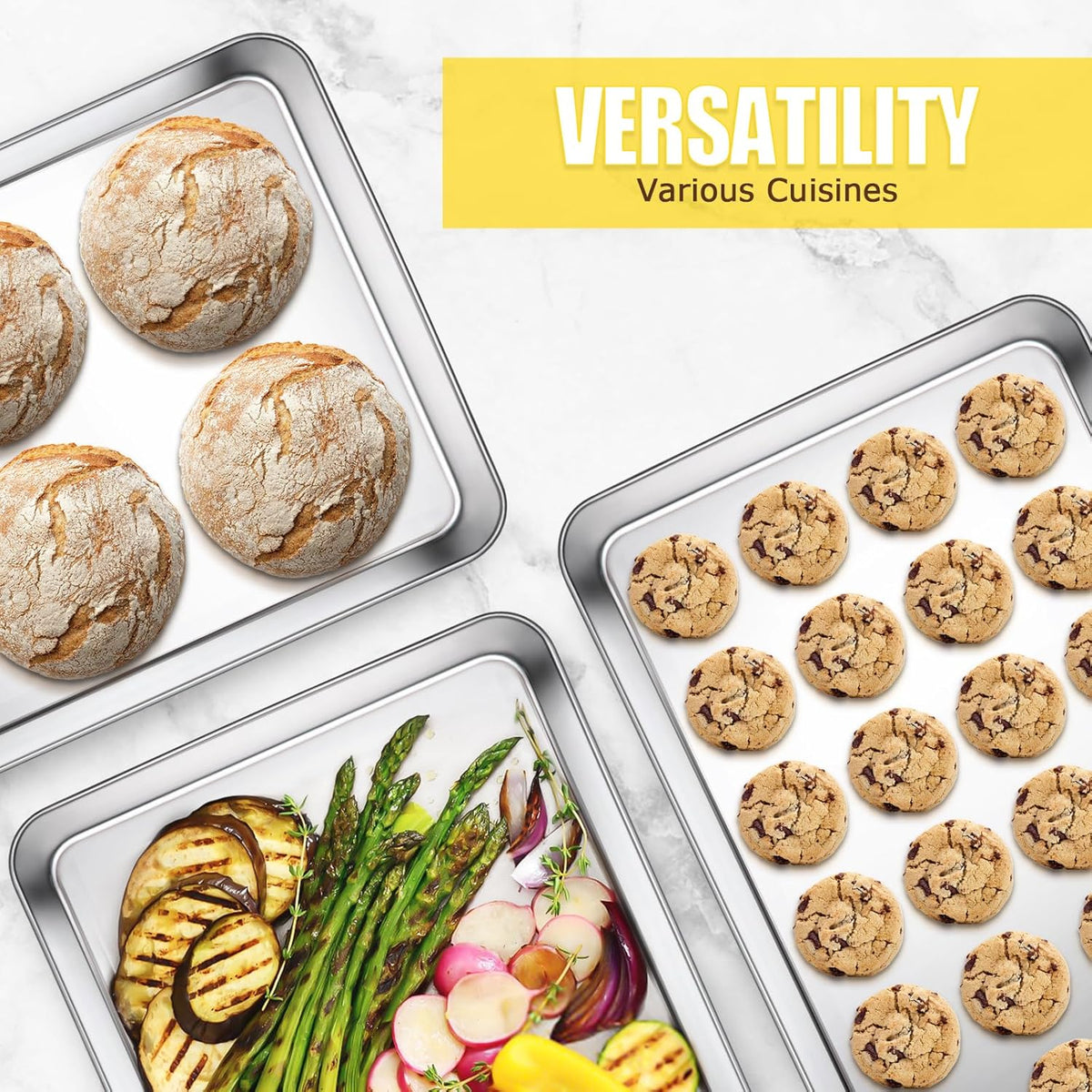 Baking Sheet, Cookie Sheet, Stainless Steel Baking Pan, 2 Piece-19.6''x 13.8'' x 1.2'', Large Sheet Pan for Oven, Baking Tray for Baking&Roasting, Nonstick&Nontoxic&Easy Clean