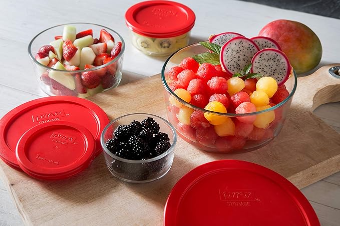 Pyrex Simply Store (8-Pack) Glass Food Storage Containers Set, (1, 2, 4 & 7 Cup) Meal Prep Containers With BPA-Free Lids, Dishwasher & Microwave Safe