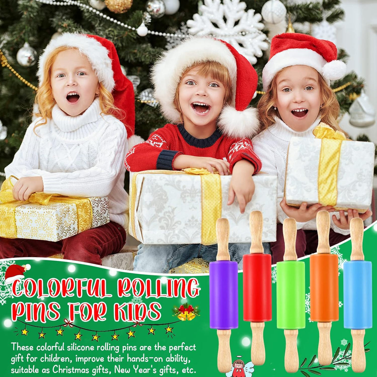 10 Pcs Small Rolling Pin Kids 9 Inch Mini Rolling Pin Silicone Wooden Cooking Pins Baking 5 Colors Non Stick Kids with Wooden Handle for Kitchen Dough Cookie Pastry Fondant Cake